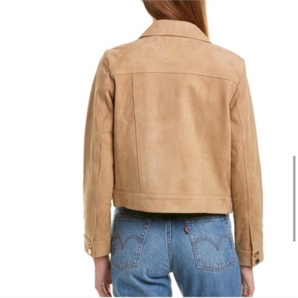 Sandro Paris Tan Patriote Studded Pockets Suede Leather Jacket Size 2 or Medium - Picture 3 of 11